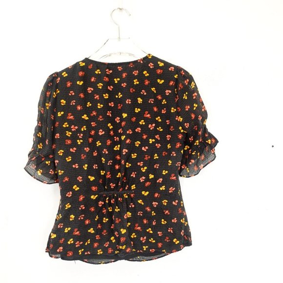 MADEWELL Women's Black Yellow Top 00 XS Puff Sleeve Button Front‎ Micro Floral - Picture 8 of 9